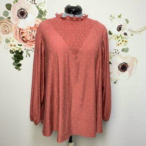 Clara Long Bubble Sleeve Smocked Front Ruffle Collar Blouse